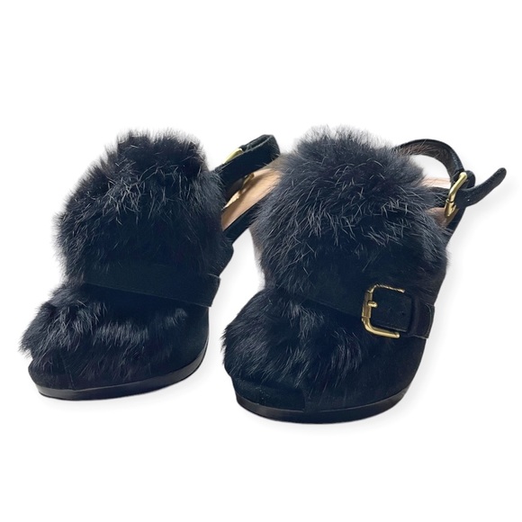 Like New Coach BEA Black Rabbit Fur Slingback Peep Toe Heels, sz 5 - Picture 7 of 15